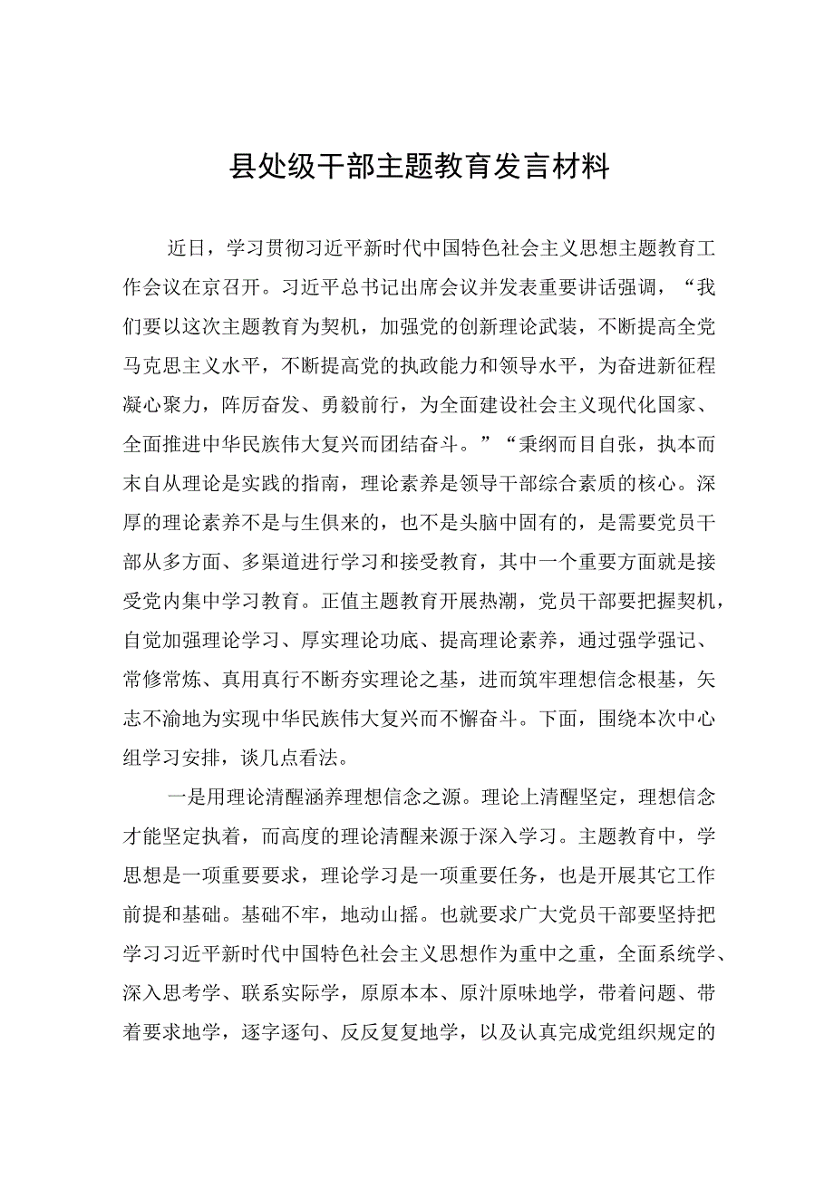 县处级干部主题教育发言材料2篇.docx_第1页