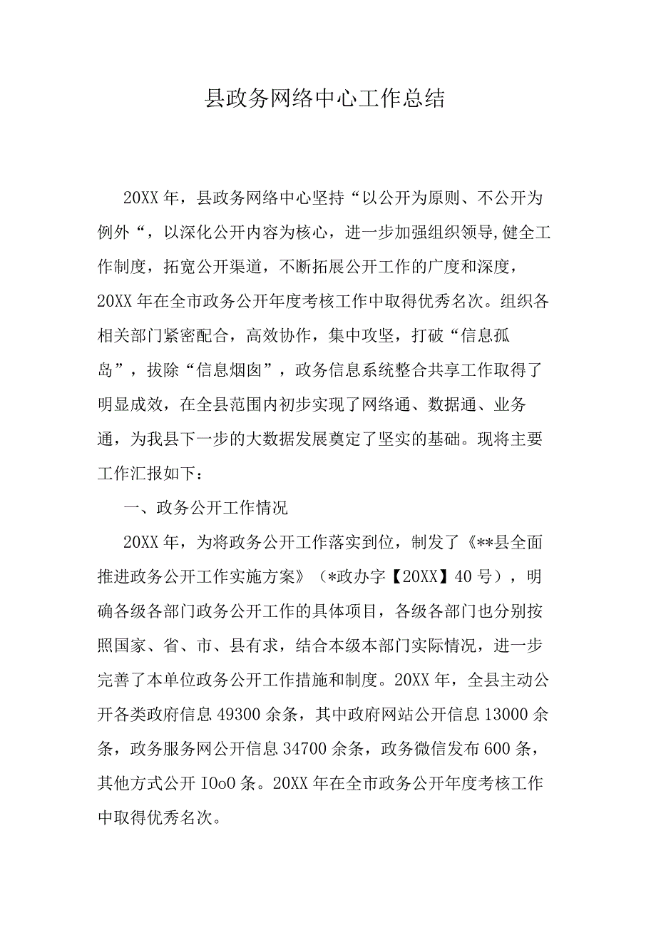 县政务网络中心工作总结.docx_第1页