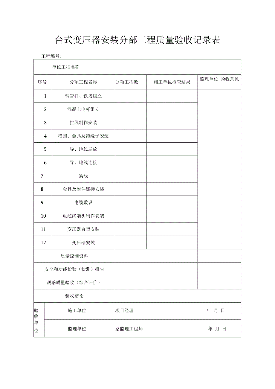 台式变压器安装分部工程质量验收记录表.docx_第1页