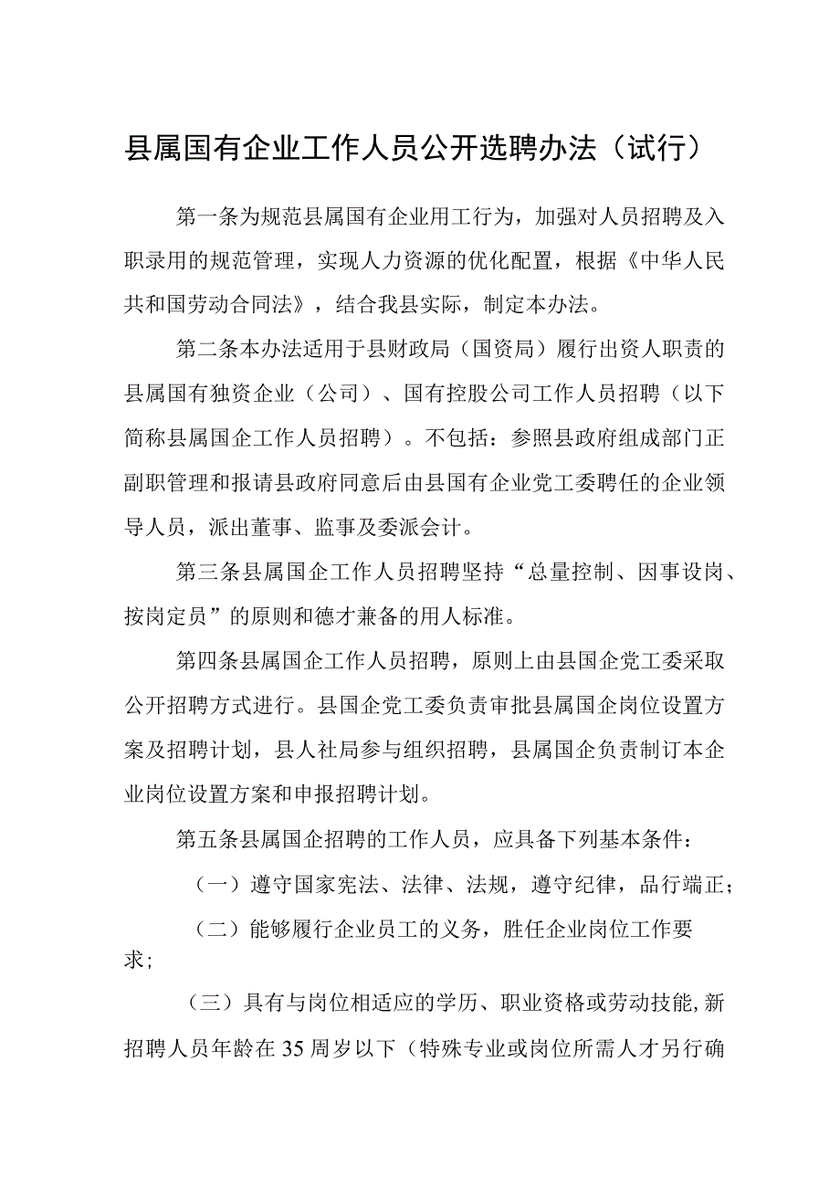 县属国有企业工作人员公开选聘办法（试行）.docx_第1页