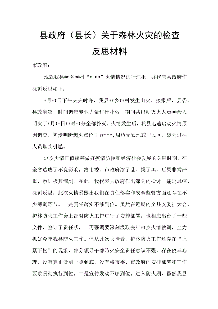 县政府（县长）关于森林火灾的检查反思材料.docx_第1页