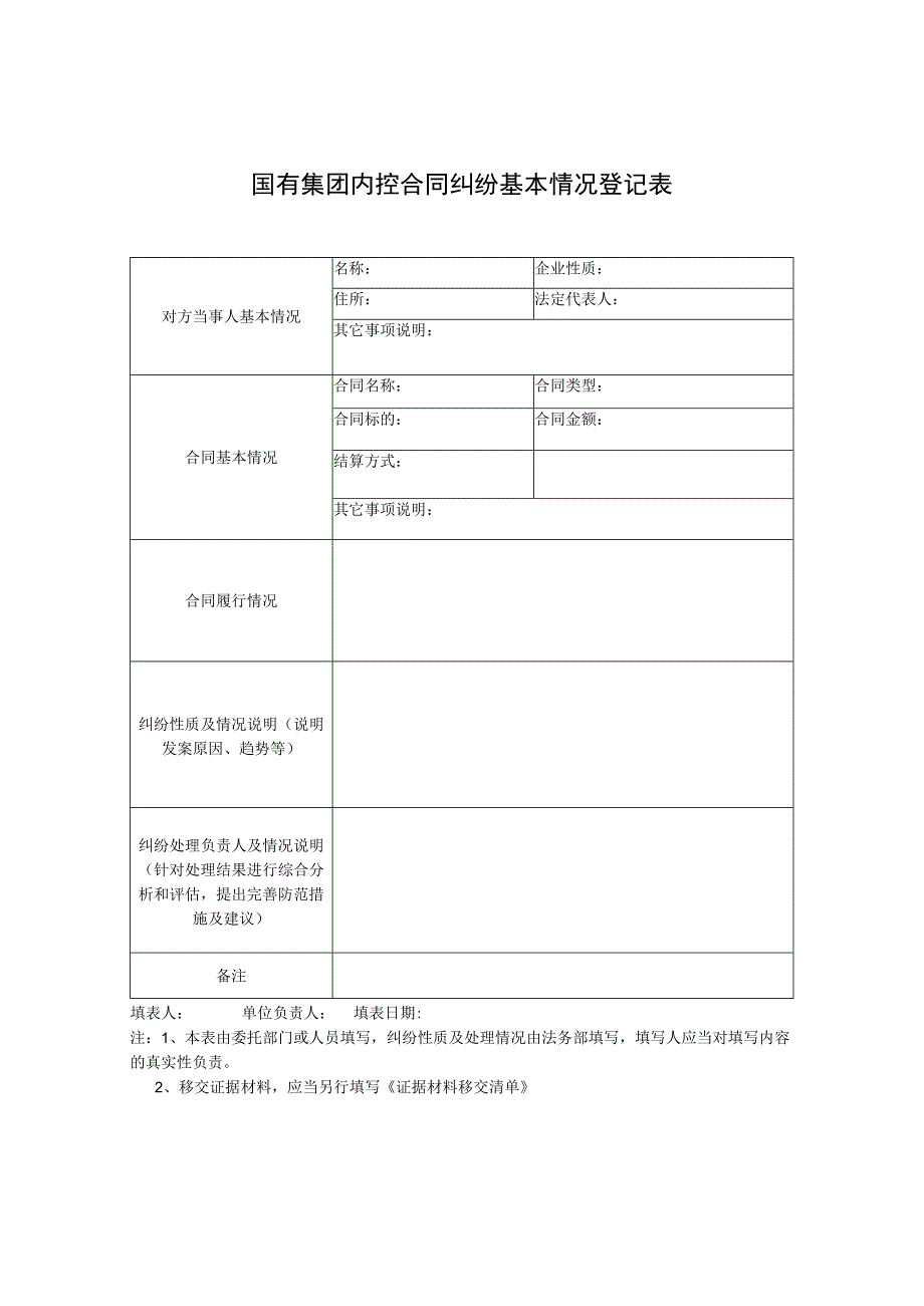 国有集团内控合同纠纷基本情况登记表.docx_第1页