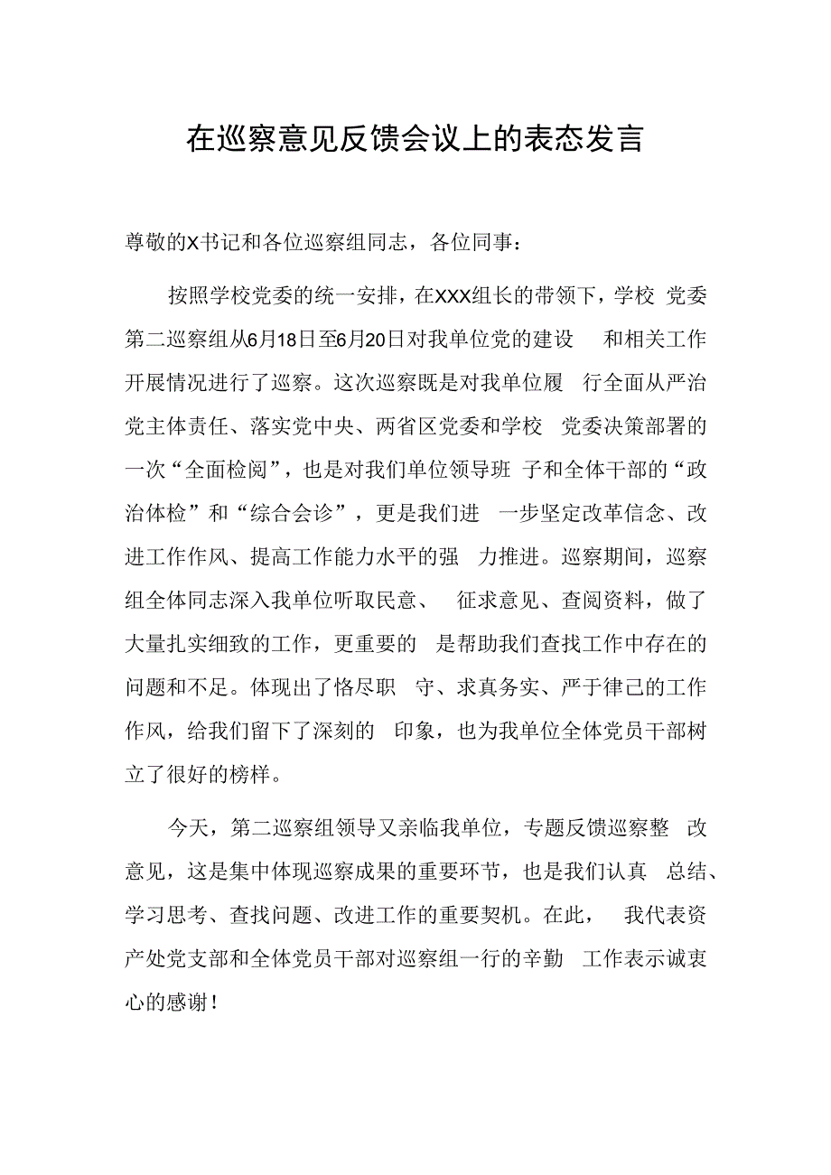 在巡察意见反馈会议上的表态发言.docx_第1页