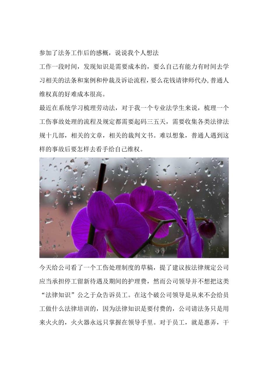 参加了法务工作后的感概说说我个人想法.docx_第1页