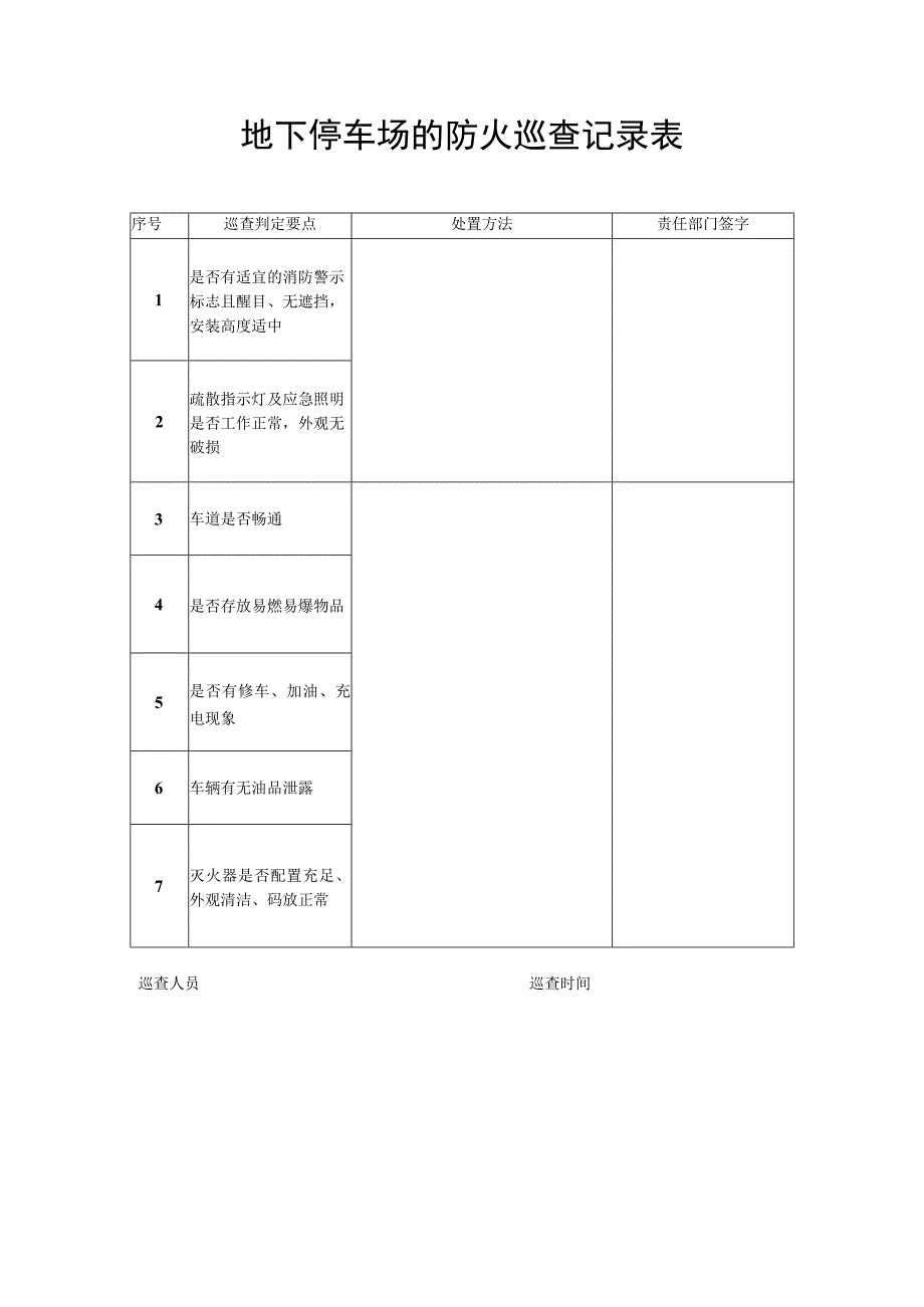 地下停车场的防火巡查记录表.docx_第1页