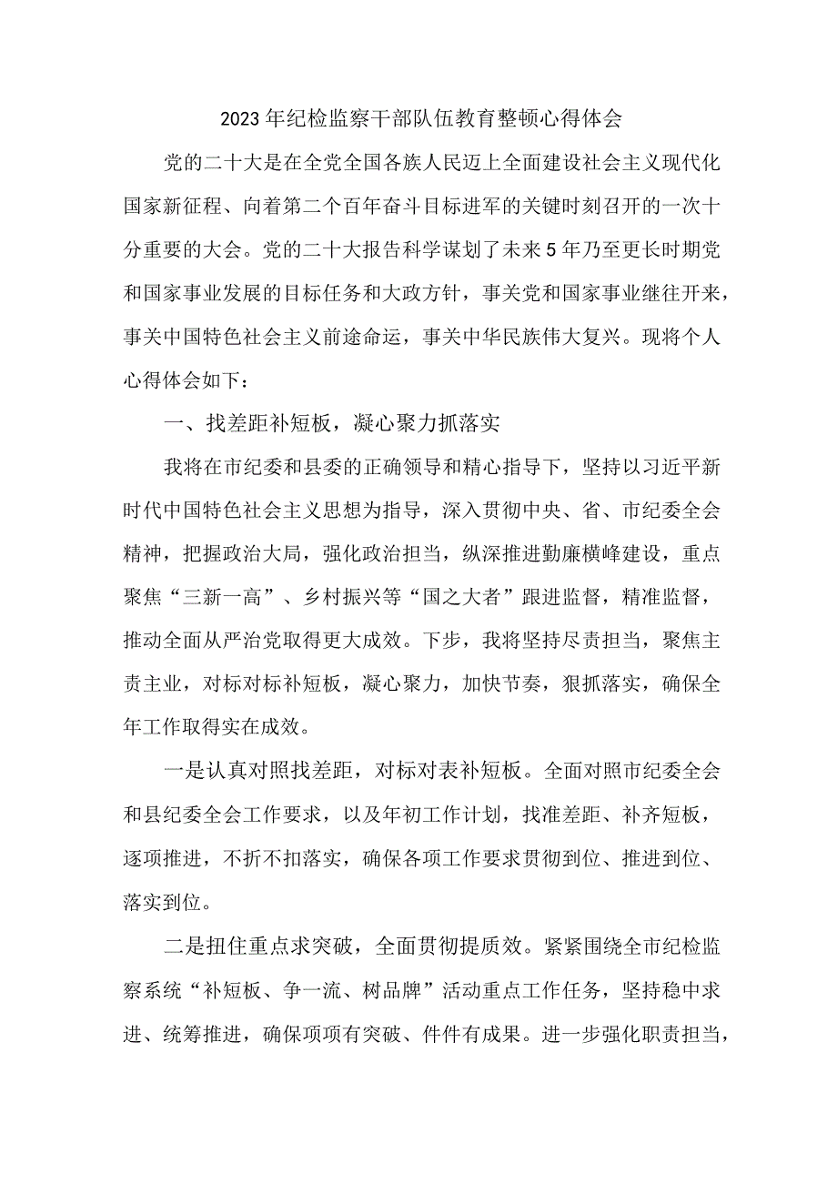 国企单位2023年纪检监察干部队伍教育整顿心得体会 汇编6份.docx_第1页