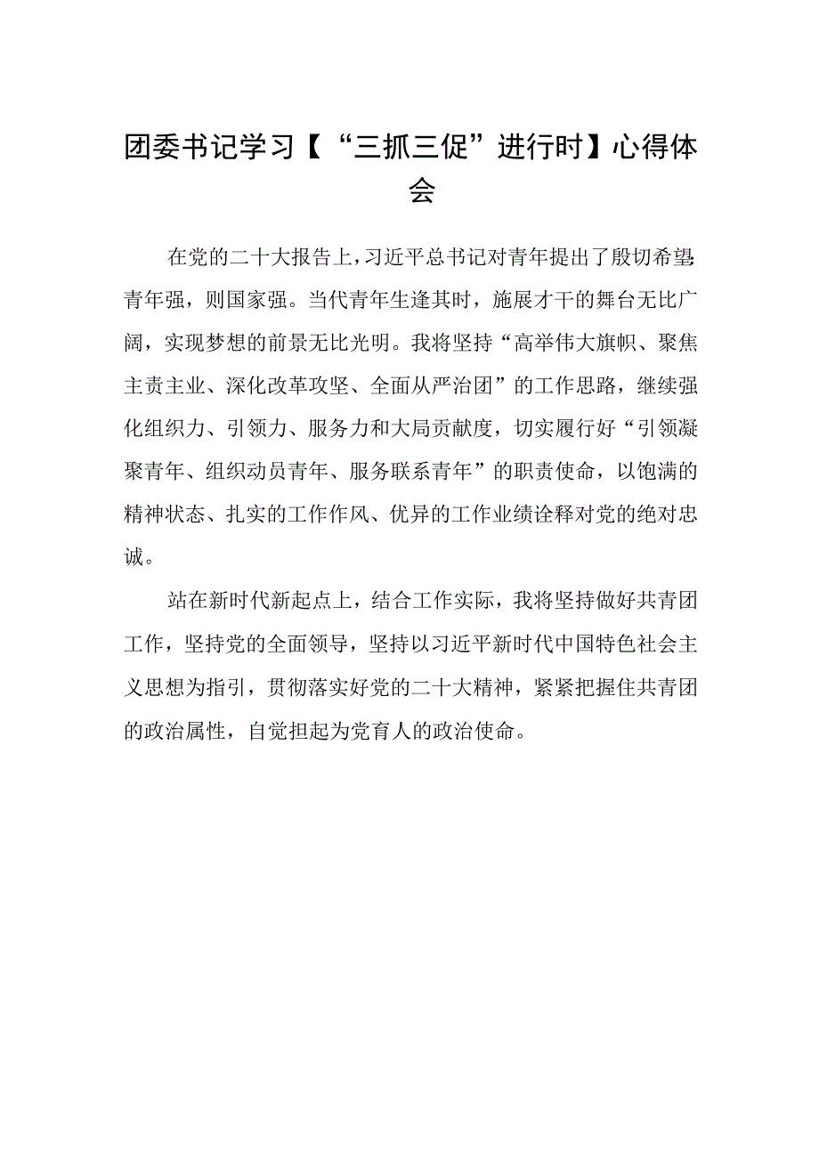 团委书记学习三抓三促进行时心得体会.docx_第1页