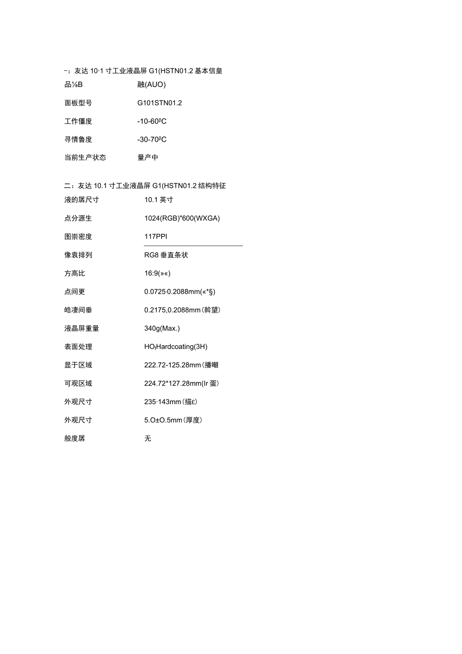 友达101寸1024600G101STN012101寸友达屏代理.docx_第2页