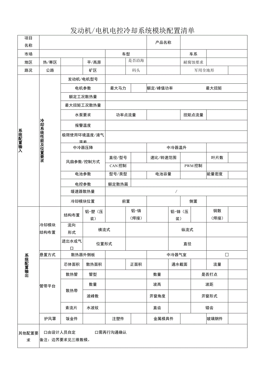 发动机电机电控冷却系统模块配置清单.docx_第1页