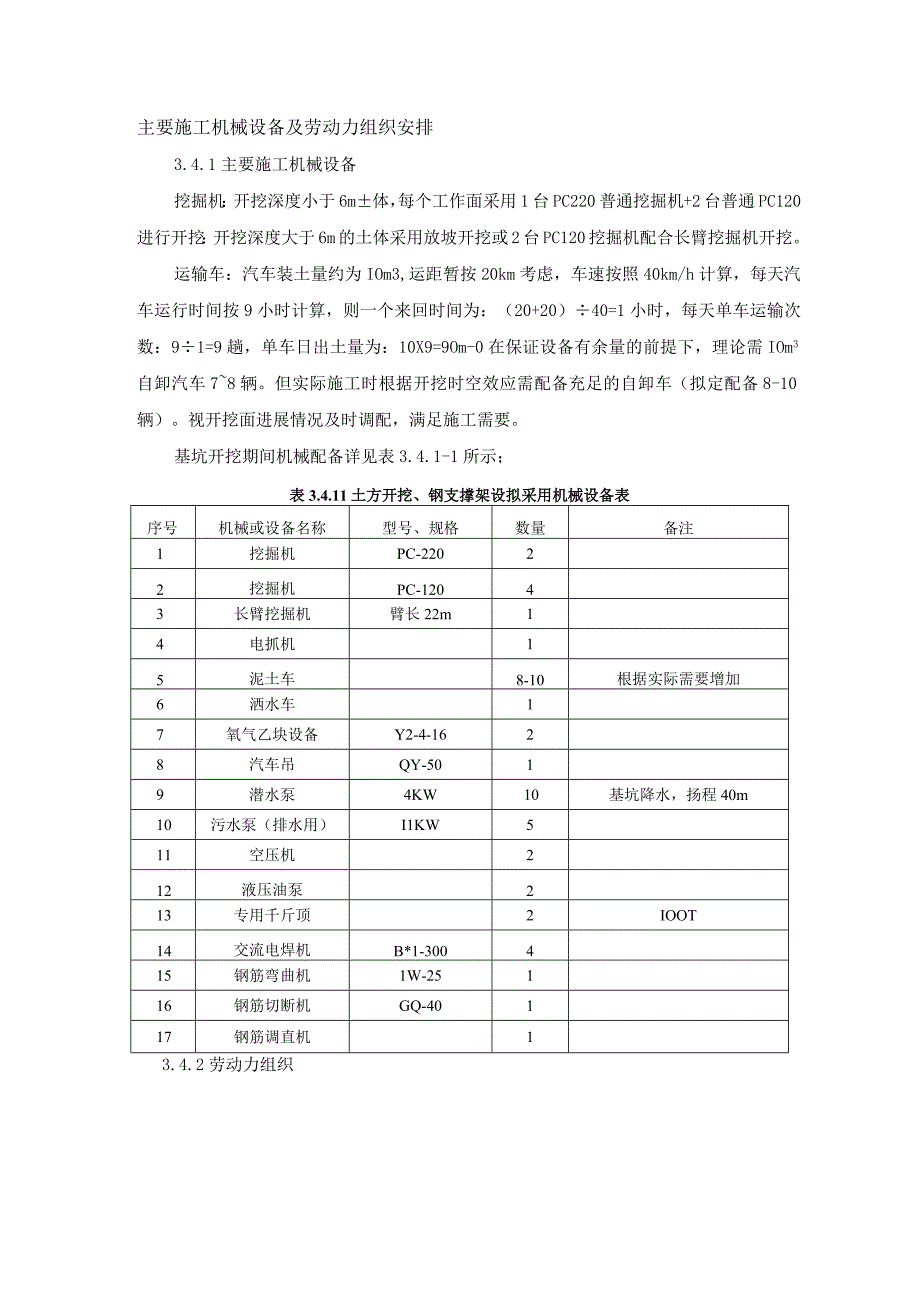 基坑施工主要施工机械设备及劳动力组织安排.docx_第1页