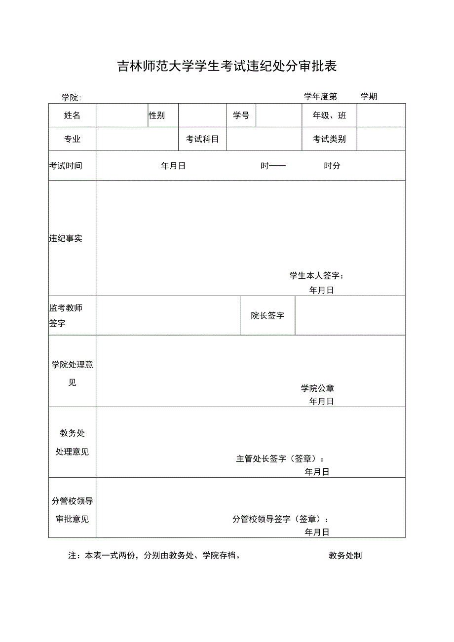 吉林师范大学学生考试违纪处分审批表.docx_第1页