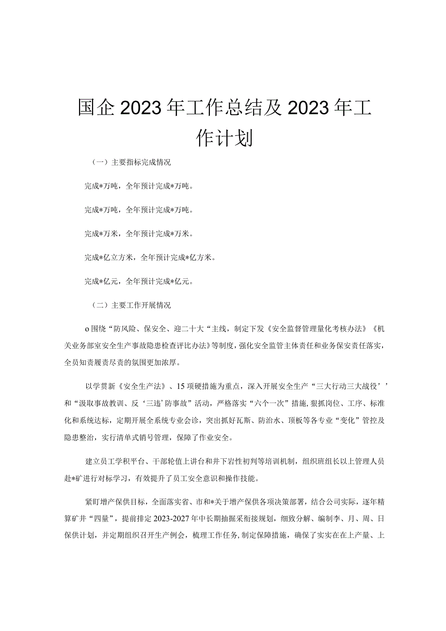 国企2023年工作总结及2023 年工作计划.docx_第1页