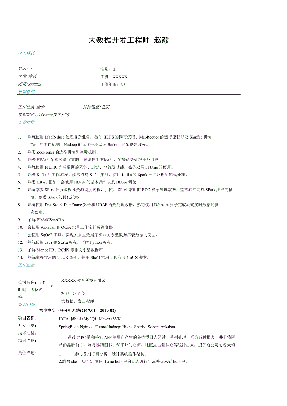 大数据开发工程师求职简历模板_002.docx_第1页