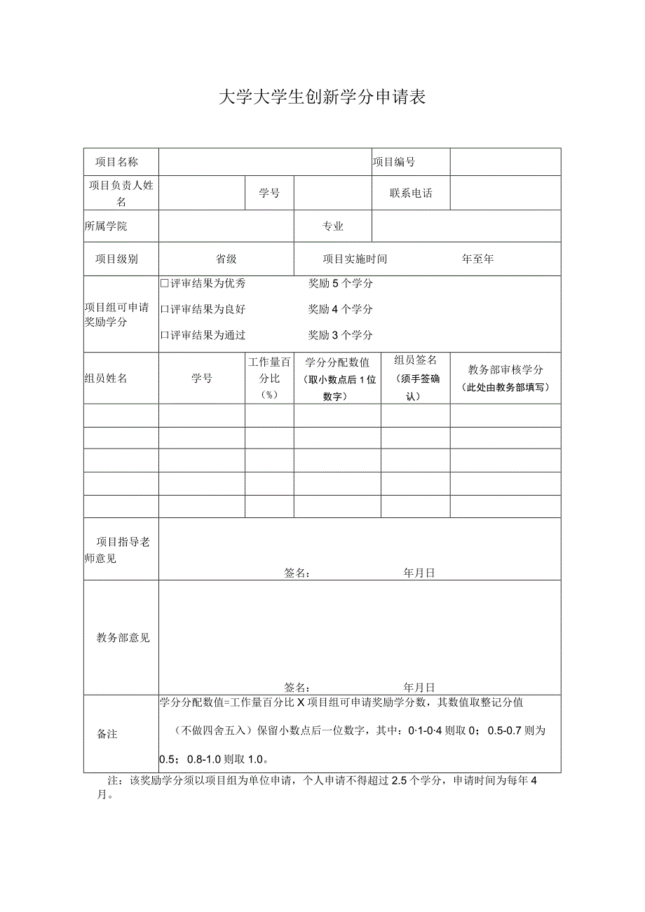 大学大学生创新学分申请表.docx_第1页