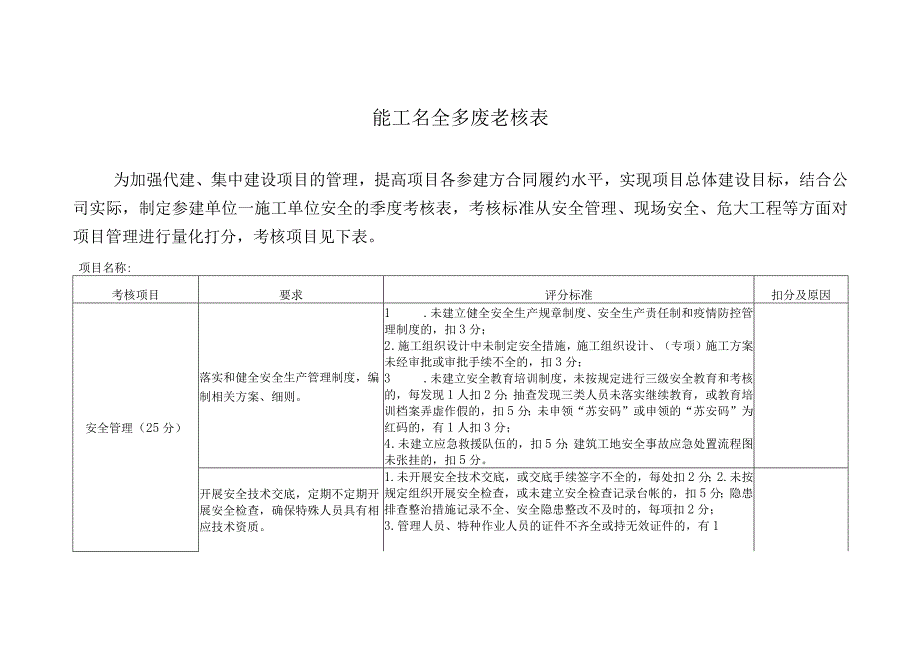 季度考核表施工安全.docx_第1页