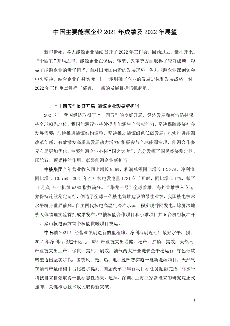 中国主要能源企业2021年成绩及2022年展望.doc_第1页