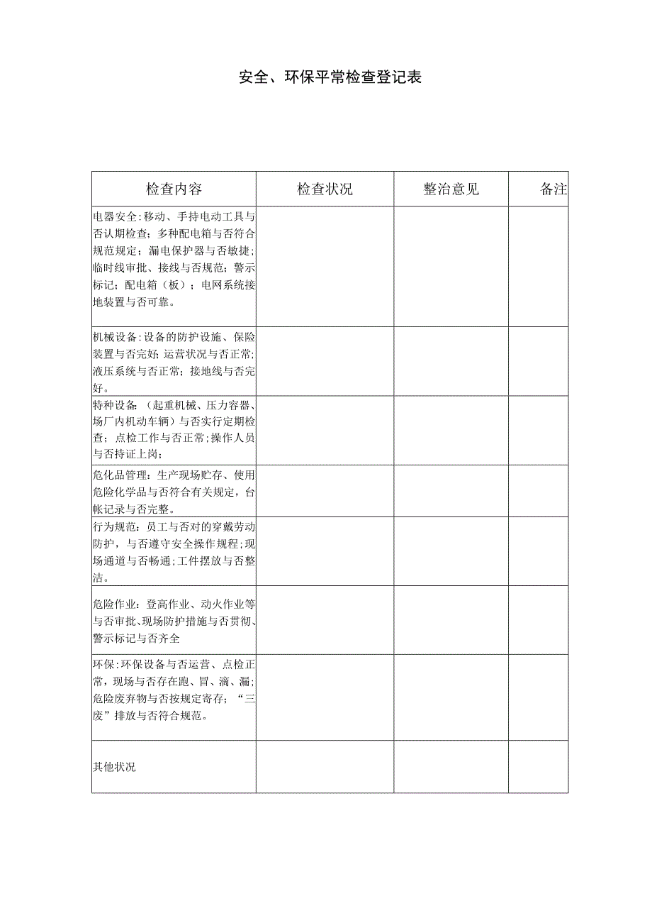 安全环保检查检查记录表.docx_第1页