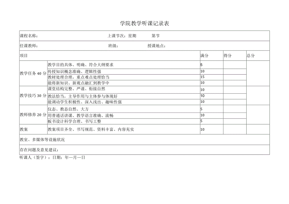 学院教学听课记录表.docx_第1页