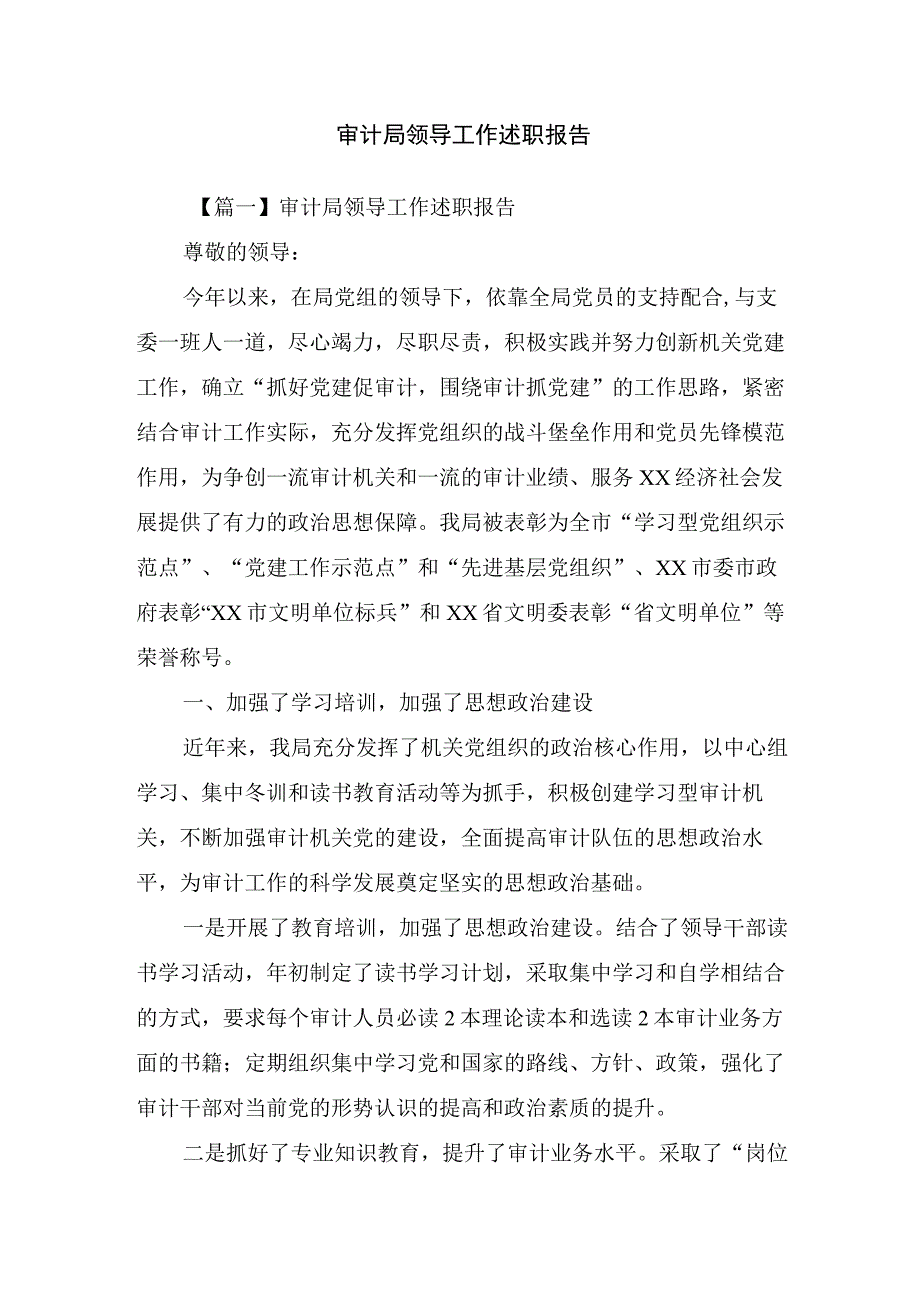 审计局领导工作述职报告.docx_第1页