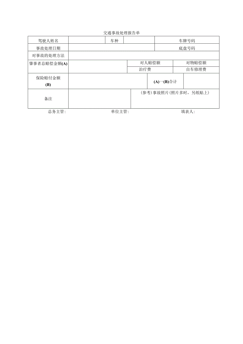 安全管理模板交通事故处理报告单.docx_第1页