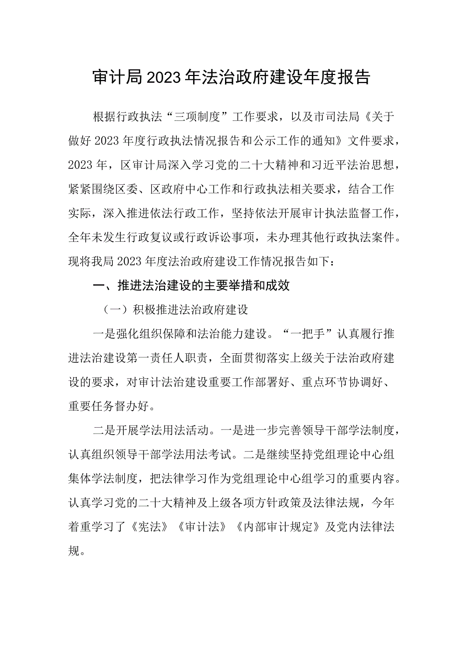 审计局2023年法治政府建设年度报告.docx_第1页