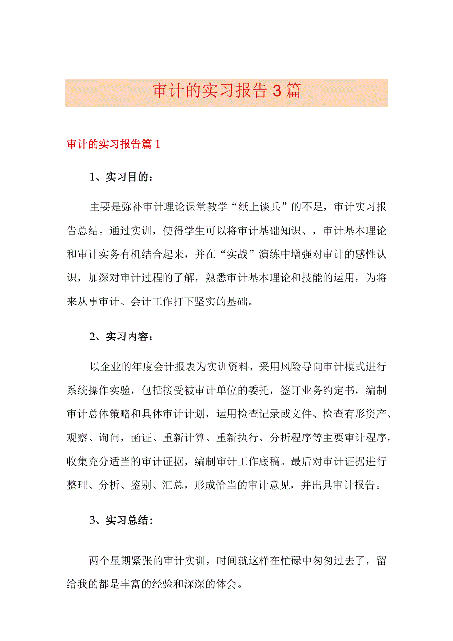 审计的实习报告3篇.docx_第1页