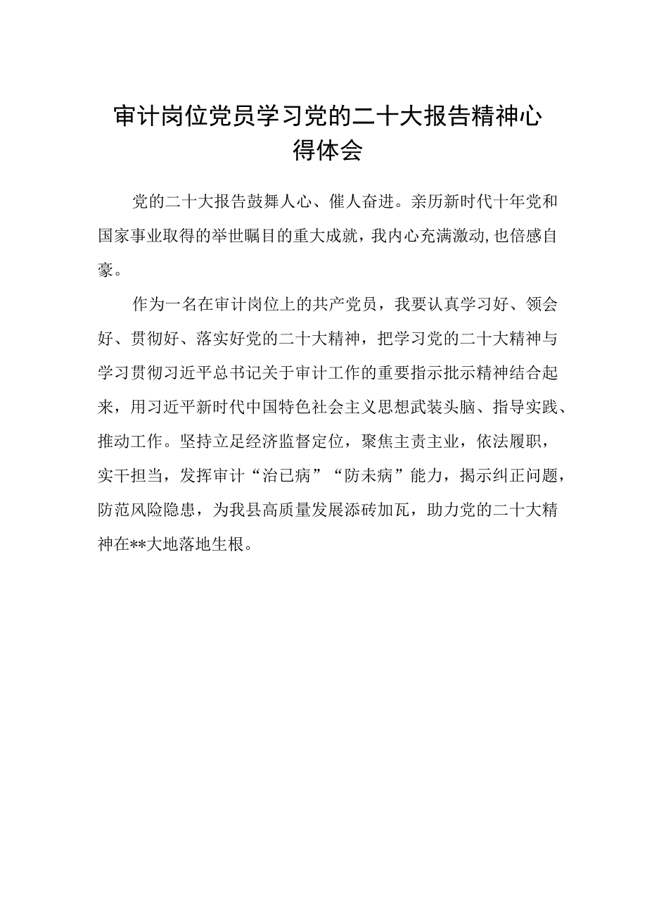 审计岗位党员学习党的二十大报告精神心得体会.docx_第1页