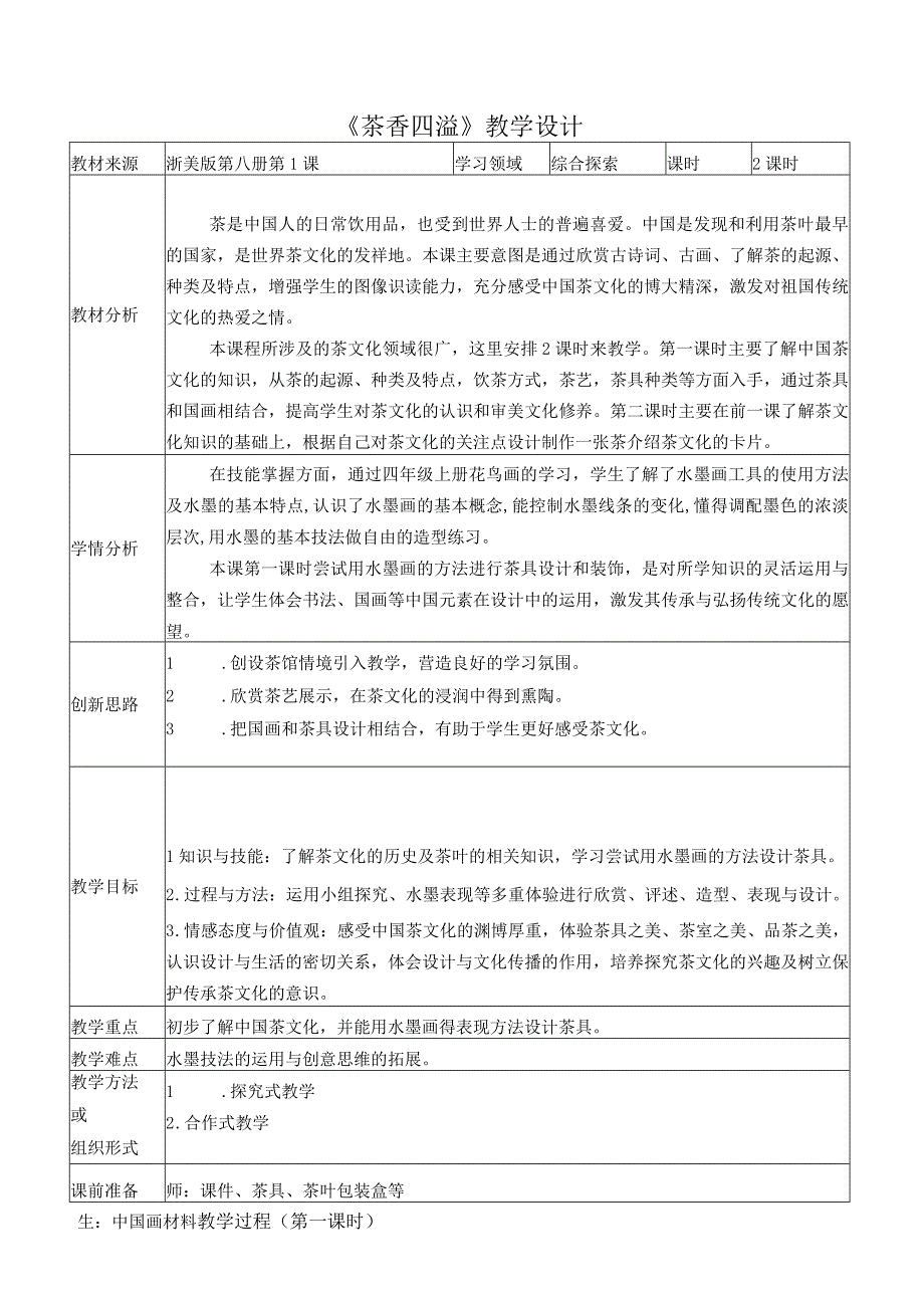 小学美术浙美版四年级下册(2013)_第1课《茶香四溢》 公开课教案课件教学设计资料.docx_第1页