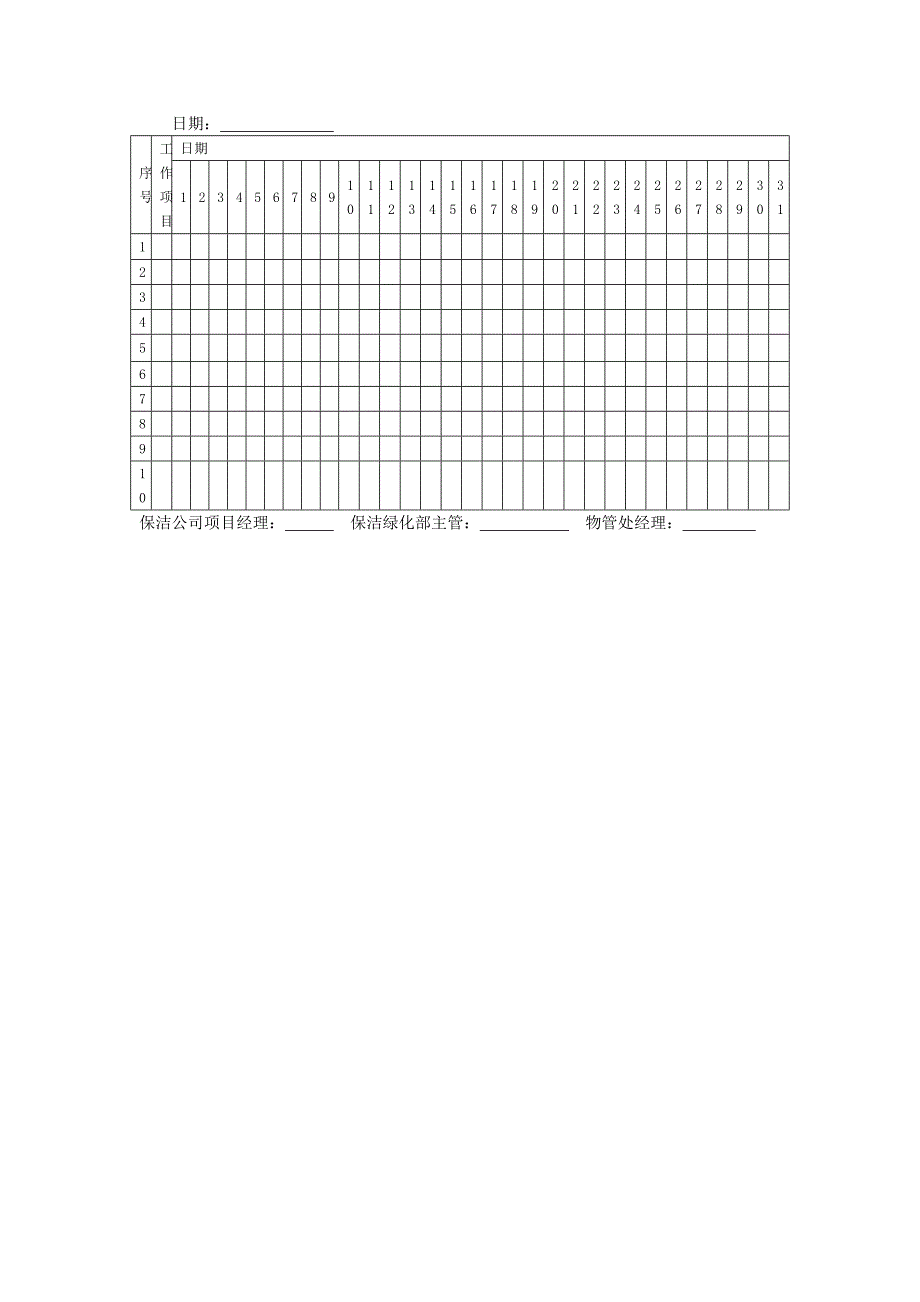 地产项目物业管理-月保洁工作计划表.doc_第1页
