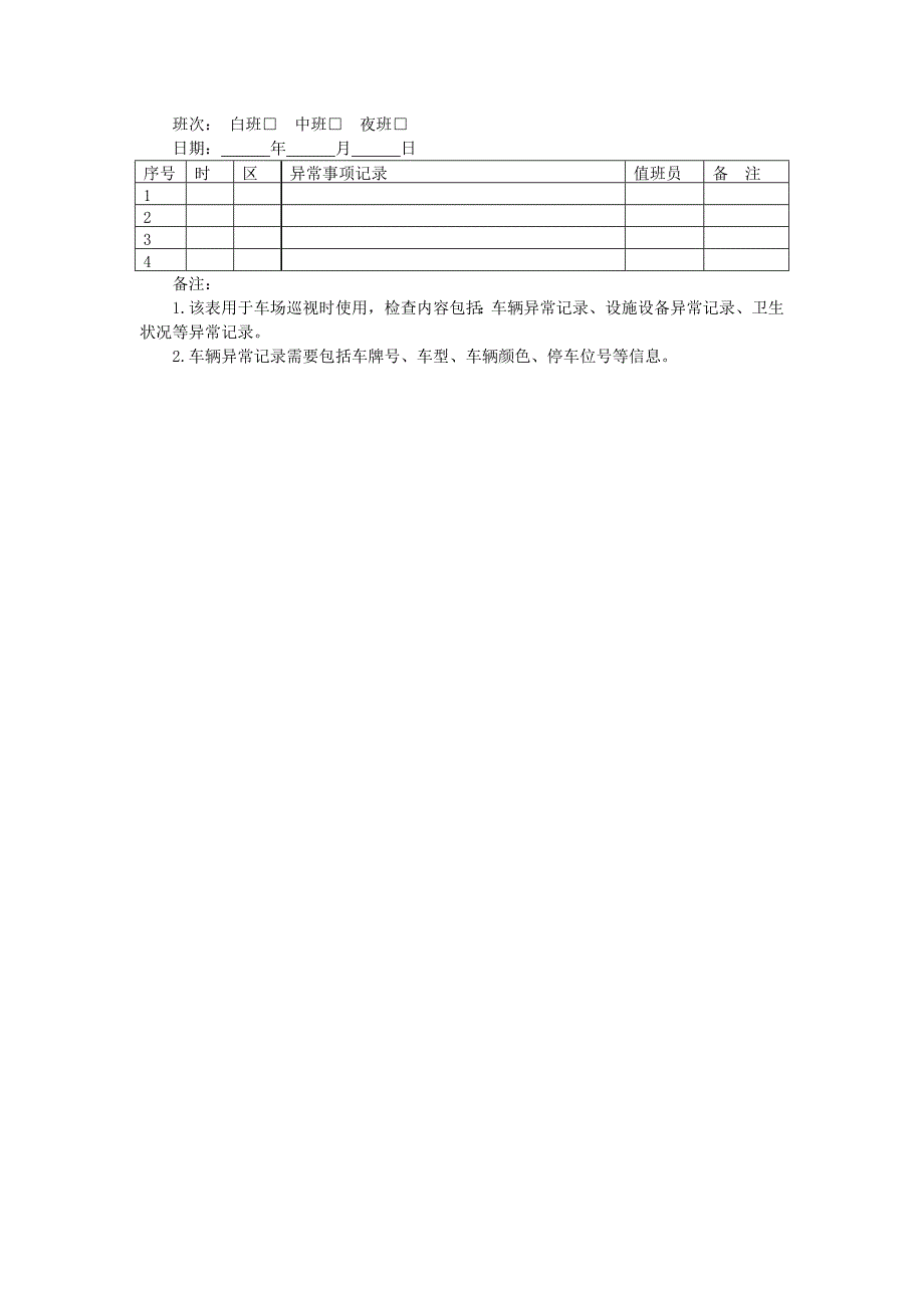 地产项目物业管理-车场巡检登记表.doc_第1页