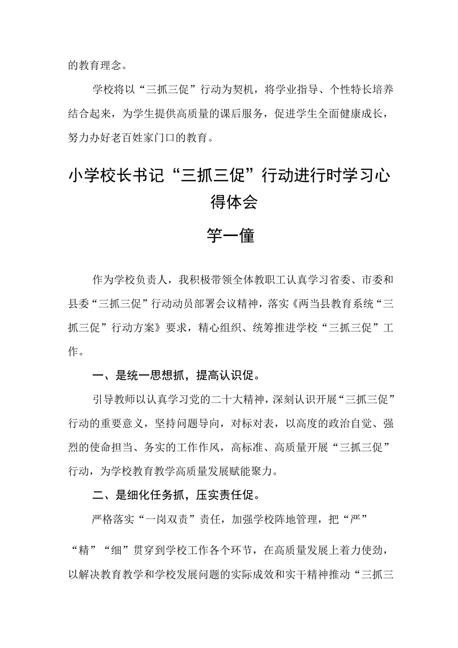 小学校长书记三抓三促行动进行时学习心得体会五篇.docx_第2页