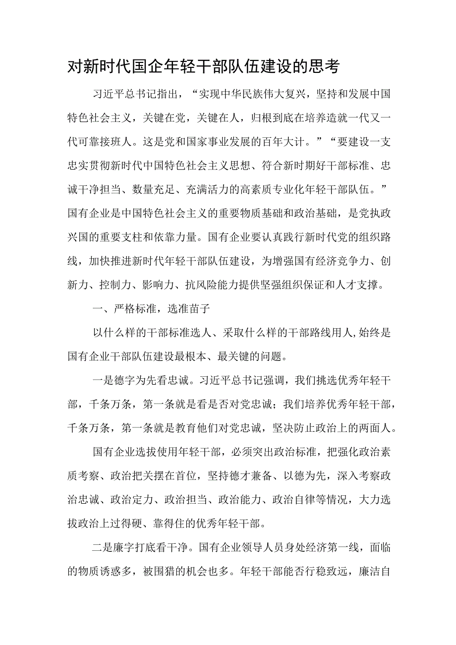 对新时代国企年轻干部队伍建设的思考.docx_第1页