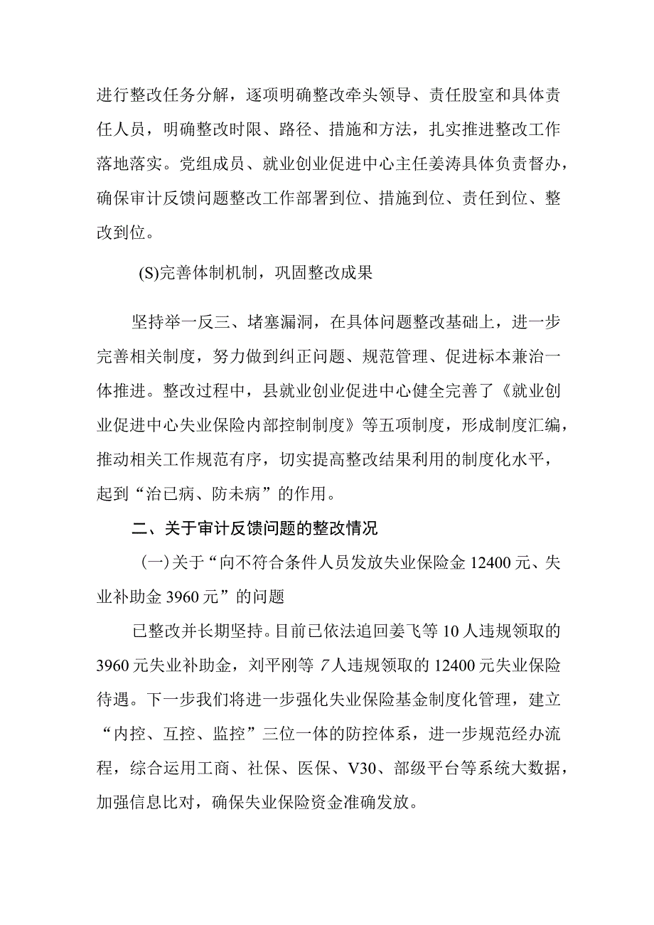 就业补助资金和失业保险基金的审计问题整改情况报告.docx_第2页