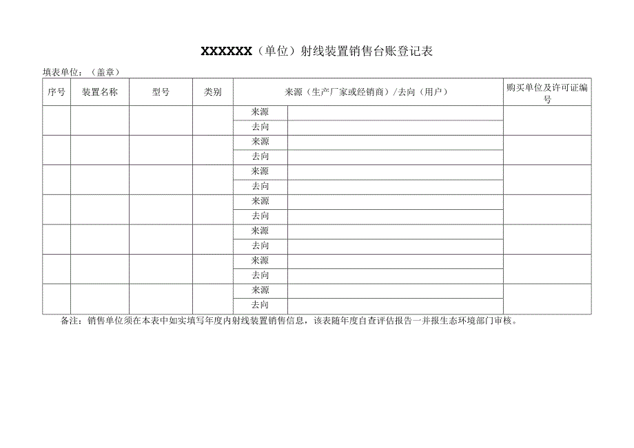 射线装置放射源销售台账登记表.docx_第1页