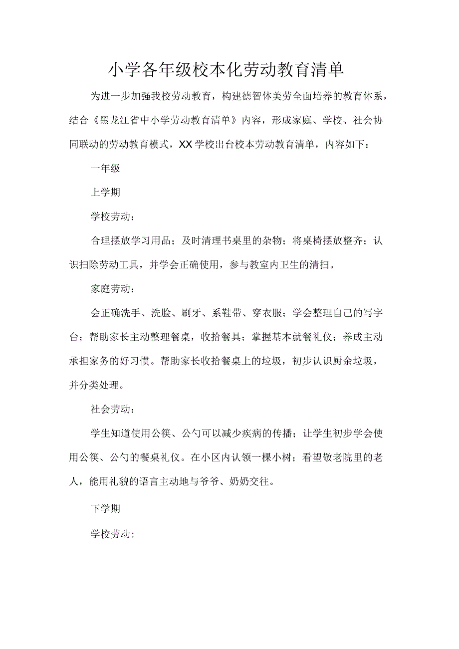 小学各年级校本化劳动教育清单.docx_第1页