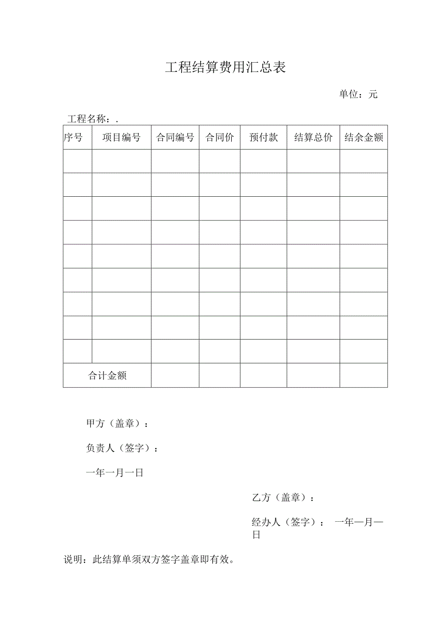 工程结算费用汇总表.docx_第1页