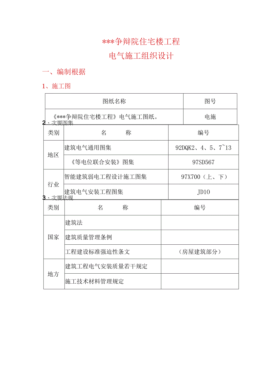 工程施工某研究院住宅楼电气施工组织设计.docx_第1页