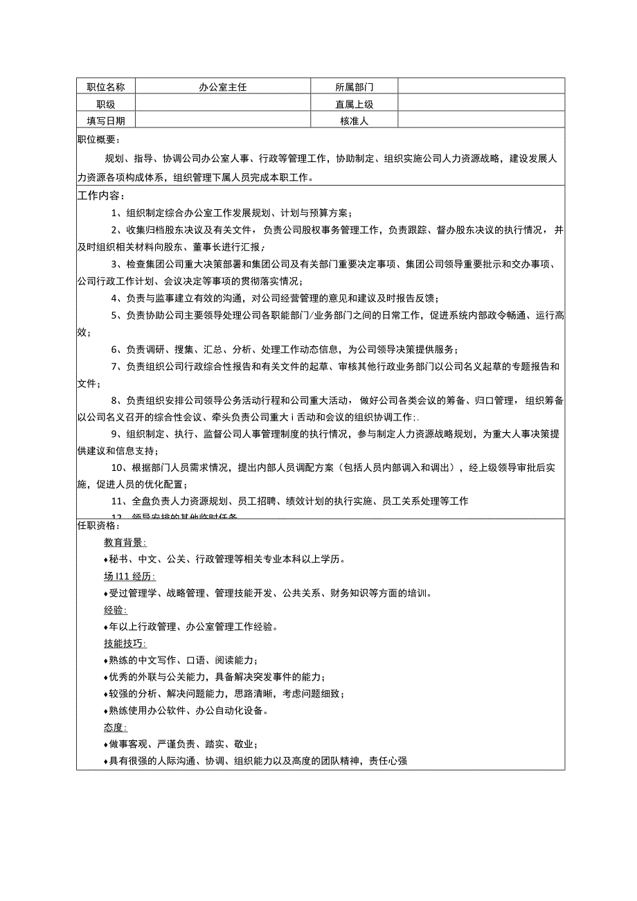 岗位职责办公室主任.docx_第1页