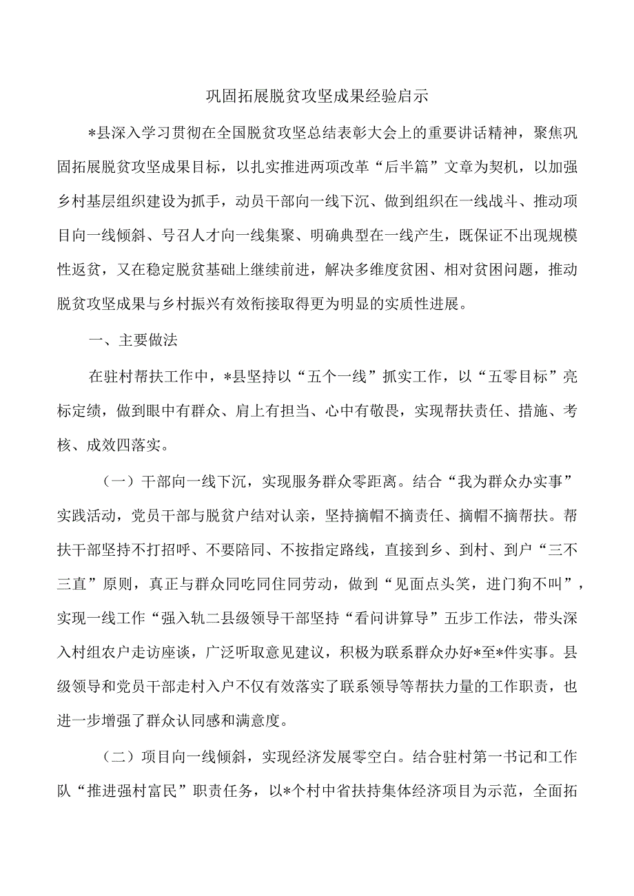 巩固拓展脱贫攻坚成果经验启示.docx_第1页