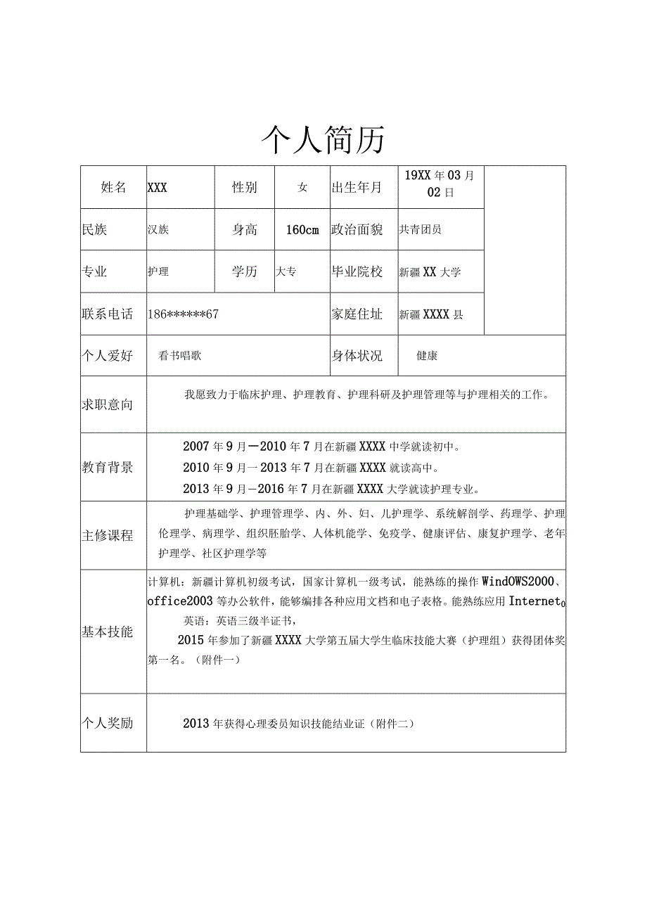 带封面自荐信医护岗位求职简历模板.docx_第2页