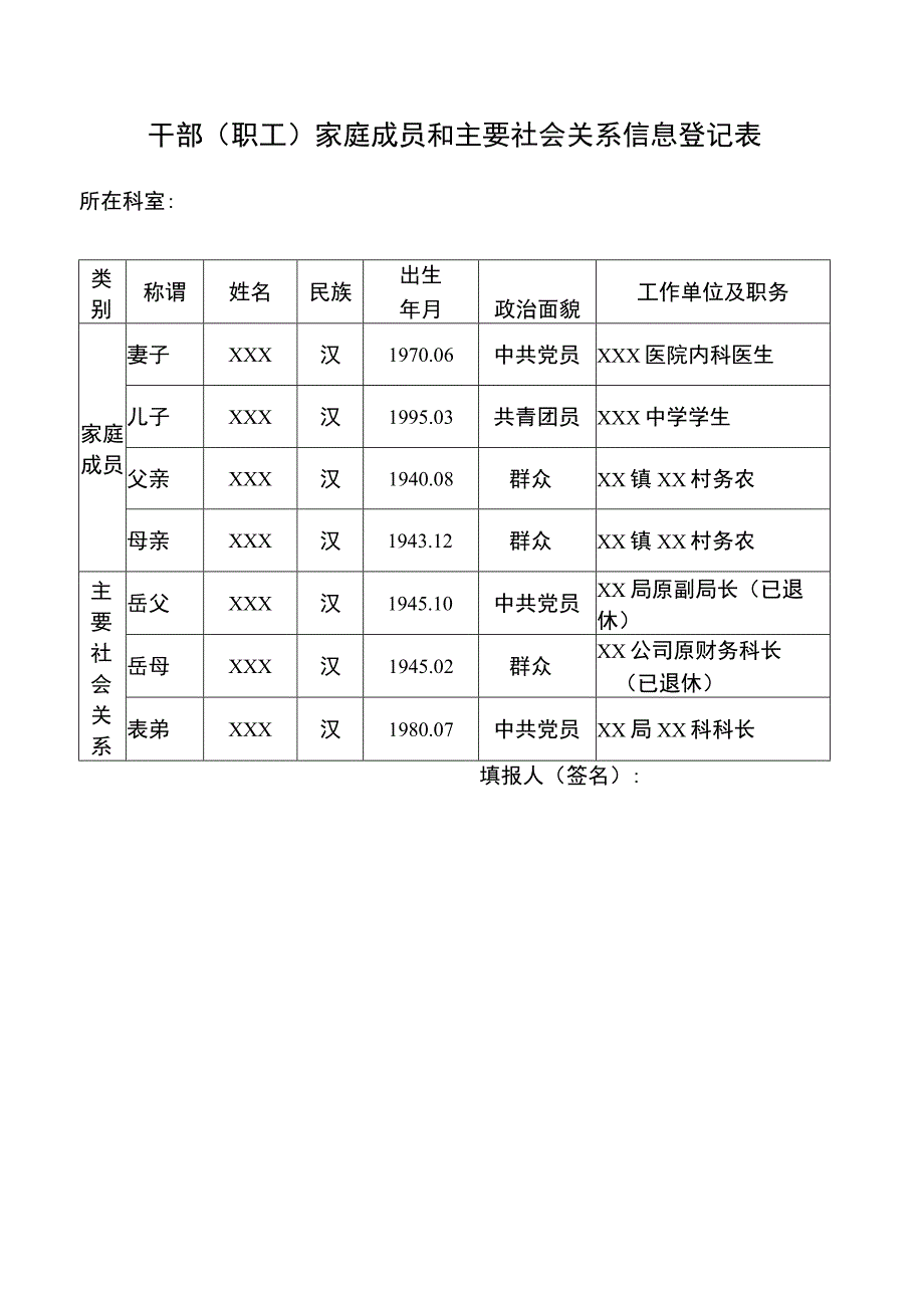 干部（职工）家庭成员和主要社会关系信息登记表.docx_第1页