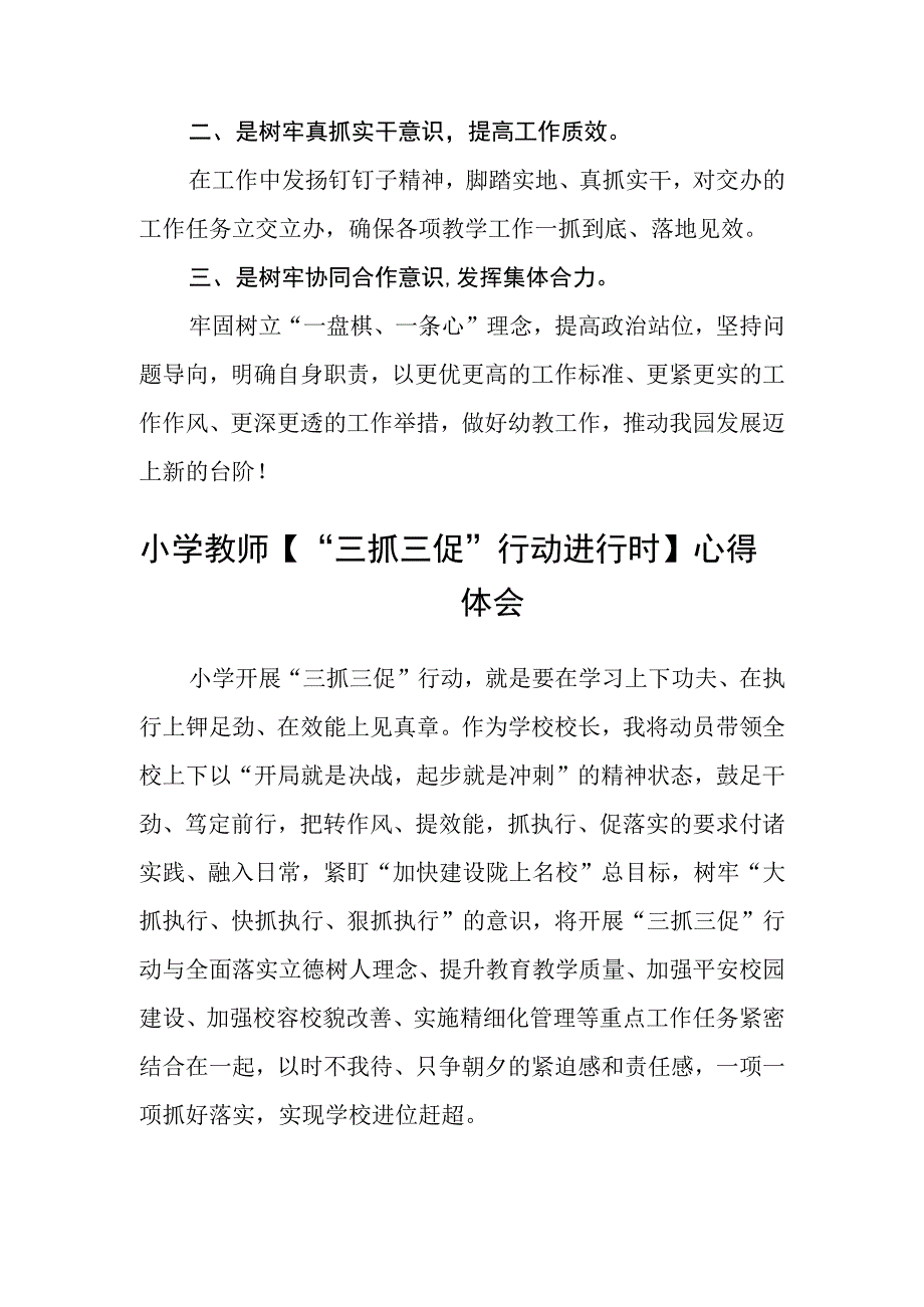 幼儿园教师【“三抓三促”行动进行时】心得体会感悟(精选三篇).docx_第3页