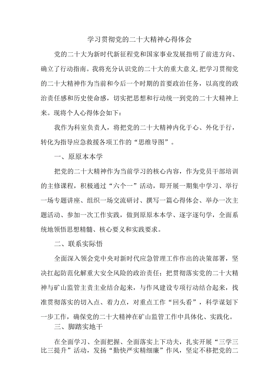 应急管理局执法大队党员干部学习贯彻党的二十大精神个人心得体会 合计4份.docx_第1页