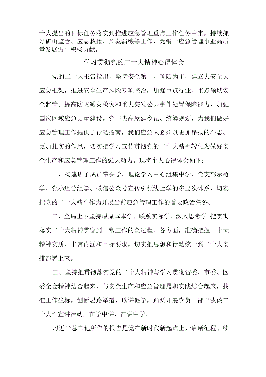 应急管理局执法大队党员干部学习贯彻党的二十大精神个人心得体会 合计4份.docx_第2页