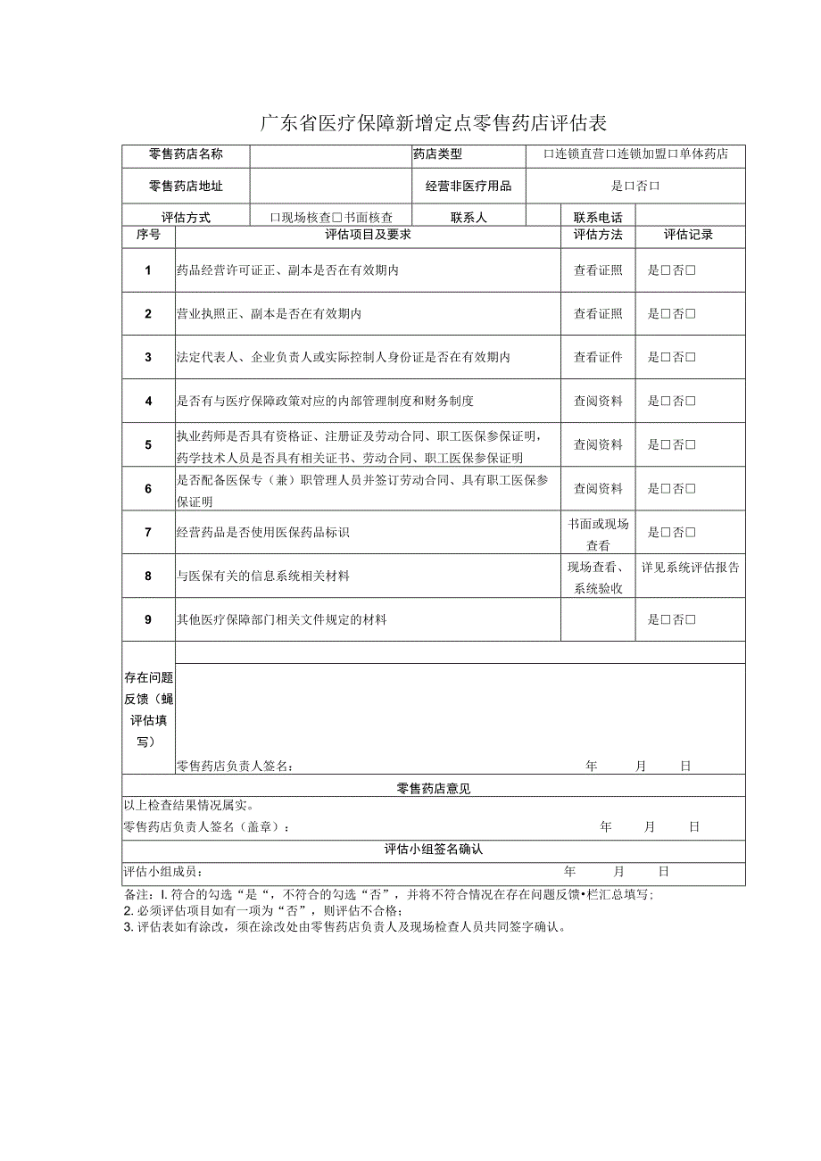 广东省医疗保障新增定点零售药店评估表.docx_第1页