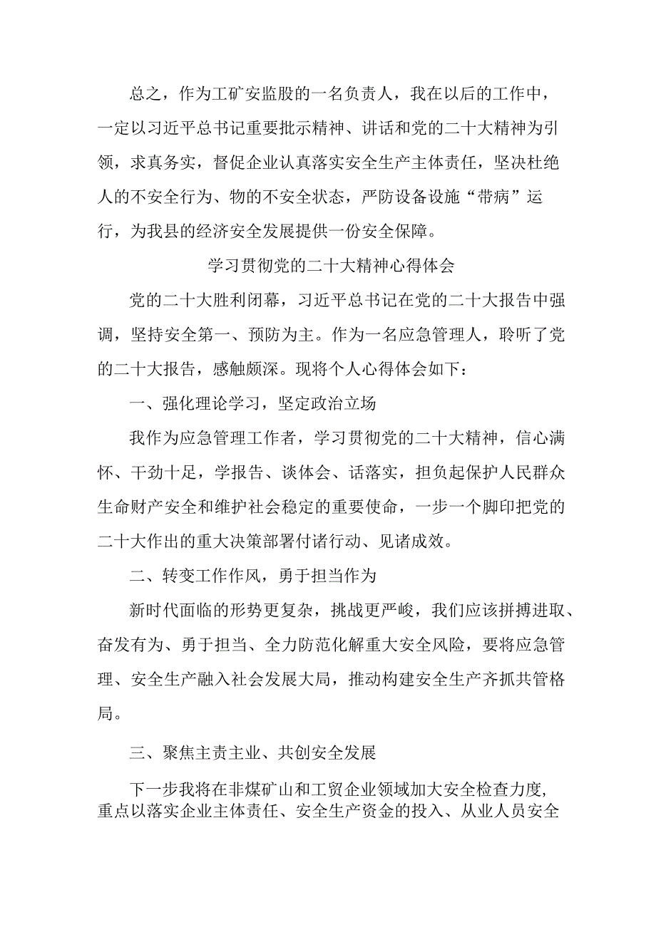 应急管理宣传科党员干部学习贯彻党的二十大精神个人心得体会 （4份）.docx_第2页