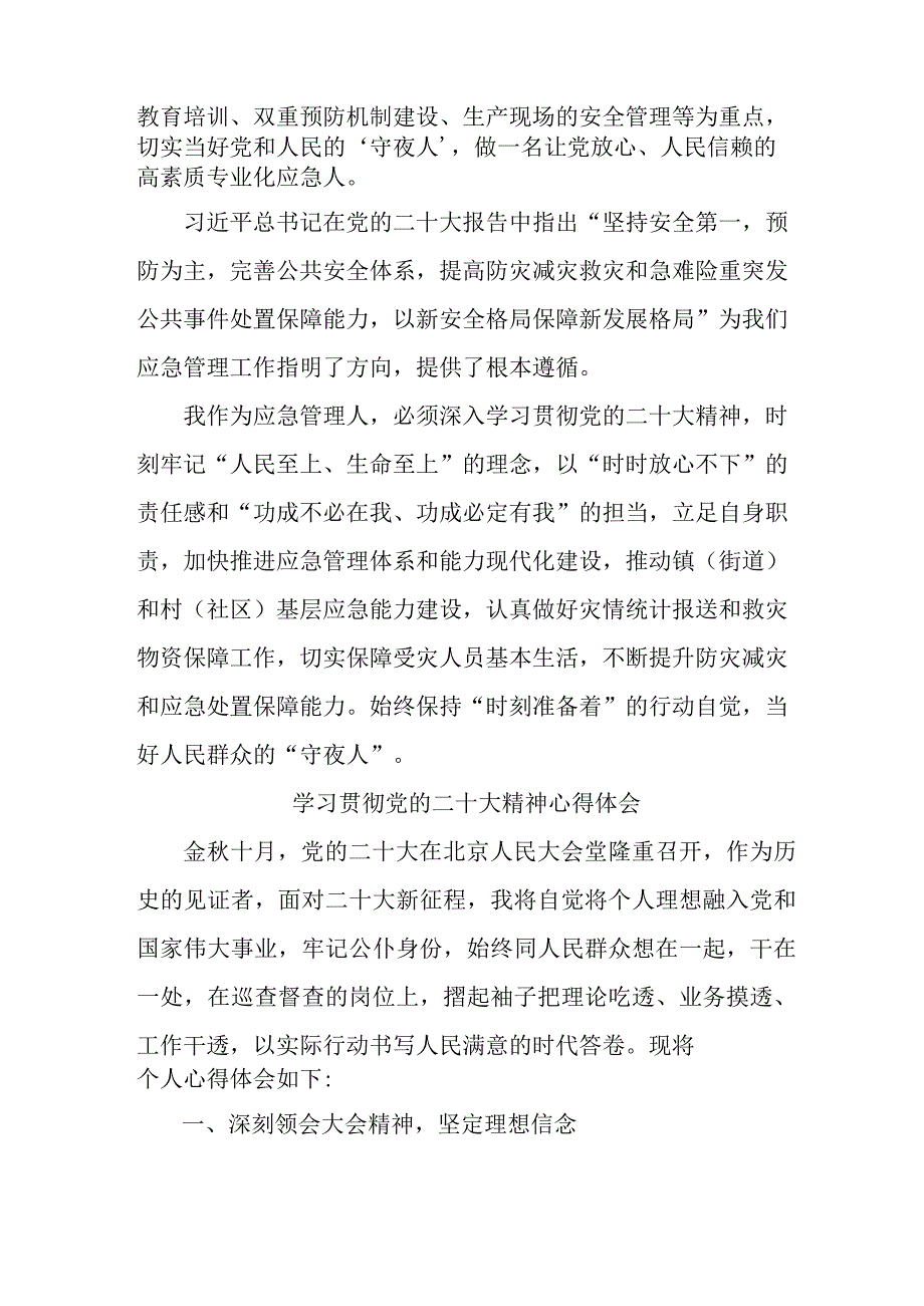 应急管理宣传科党员干部学习贯彻党的二十大精神个人心得体会 （4份）.docx_第3页