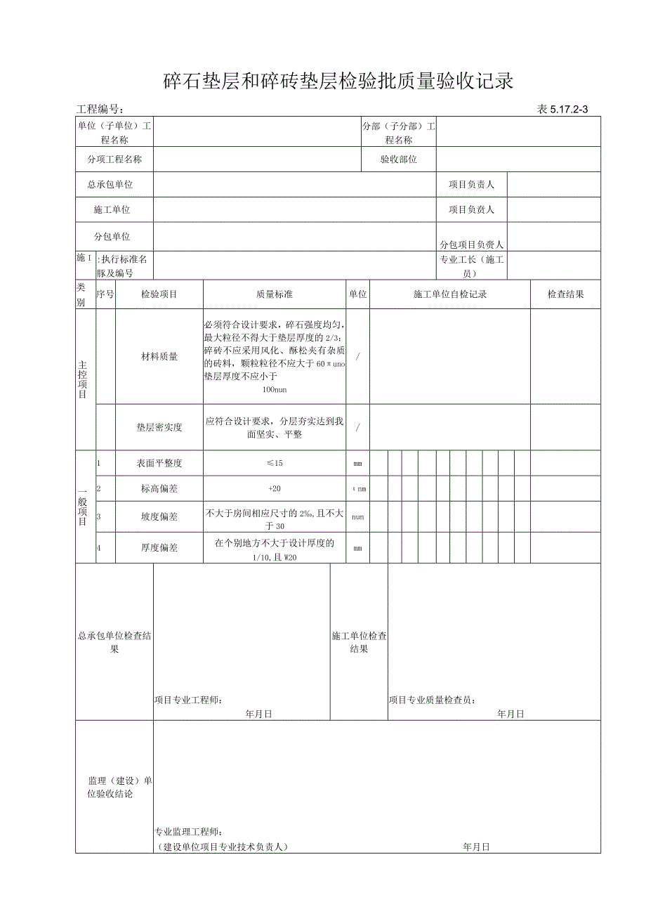 51723 碎石垫层和碎砖垫层检验批质量验收记录.docx_第1页