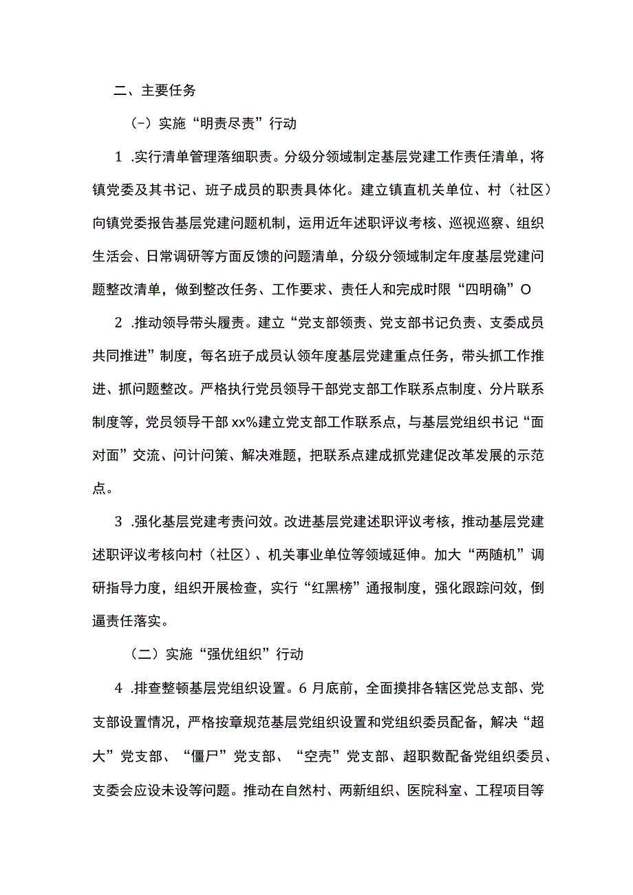 2篇 2023 年全面落实基层党建五基三化 攻坚年行动工作情况总结汇报及全面落实基层党建五基三化攻坚年行动的工作方案 （合辑）.docx_第2页