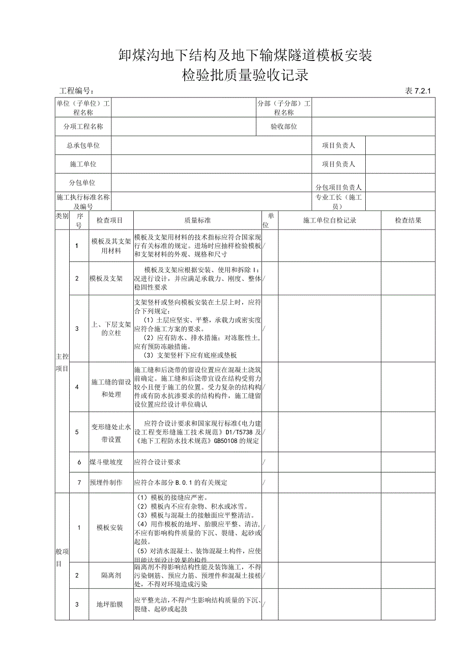 721 卸煤沟地下结构及地下输煤隧道模板安装检验批.docx_第1页